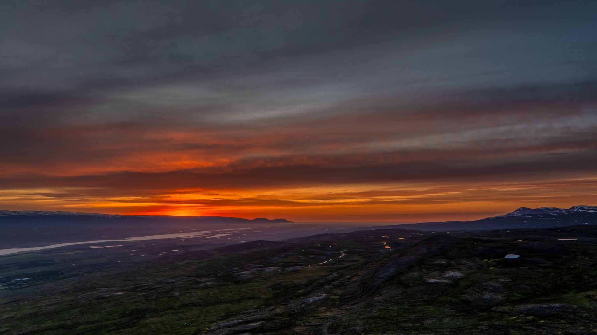 Midnight sun above Egilsstaðir, Iceland