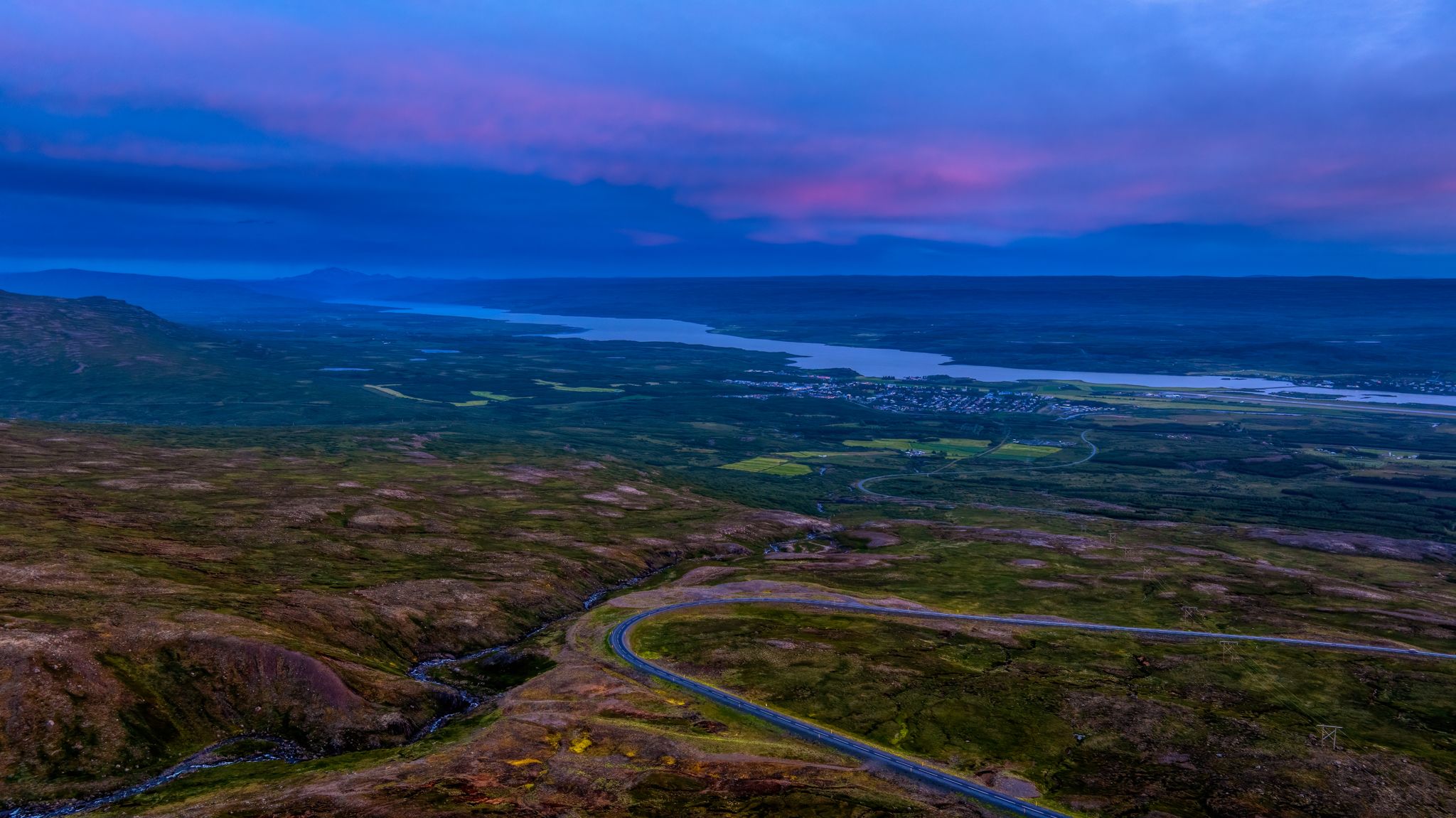 Midnight sun above Egilsstaðir, Iceland