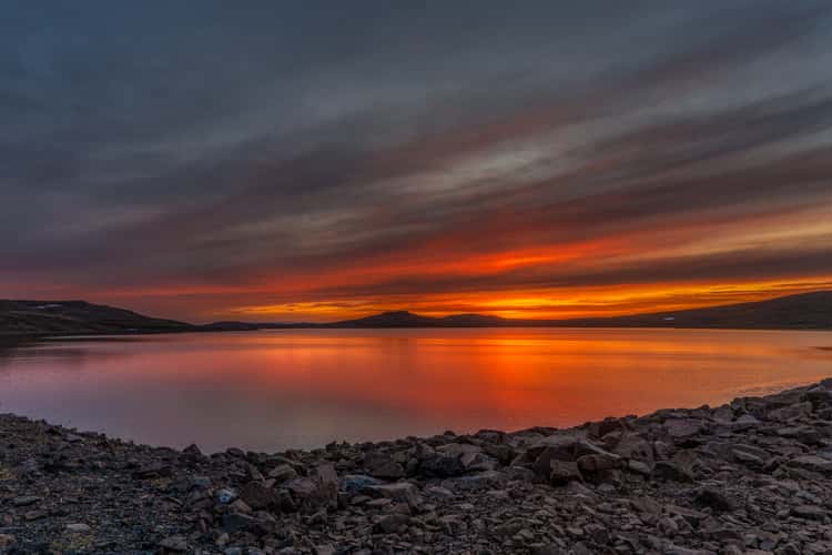 Midnight sun between Egilsstaðir and Seyðisfjörður