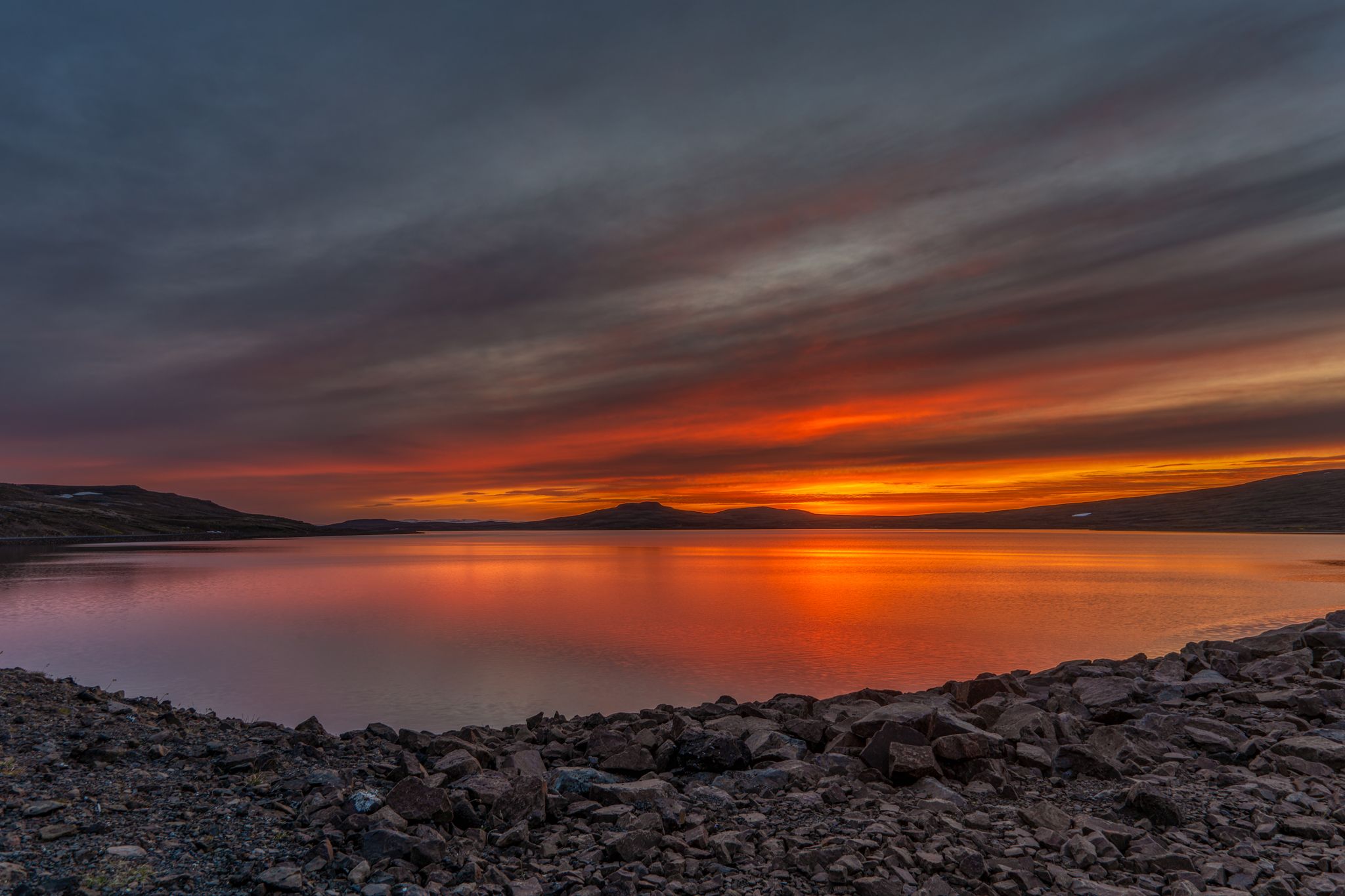 Midnight sun between Egilsstaðir and Seyðisfjörður, Iceland
