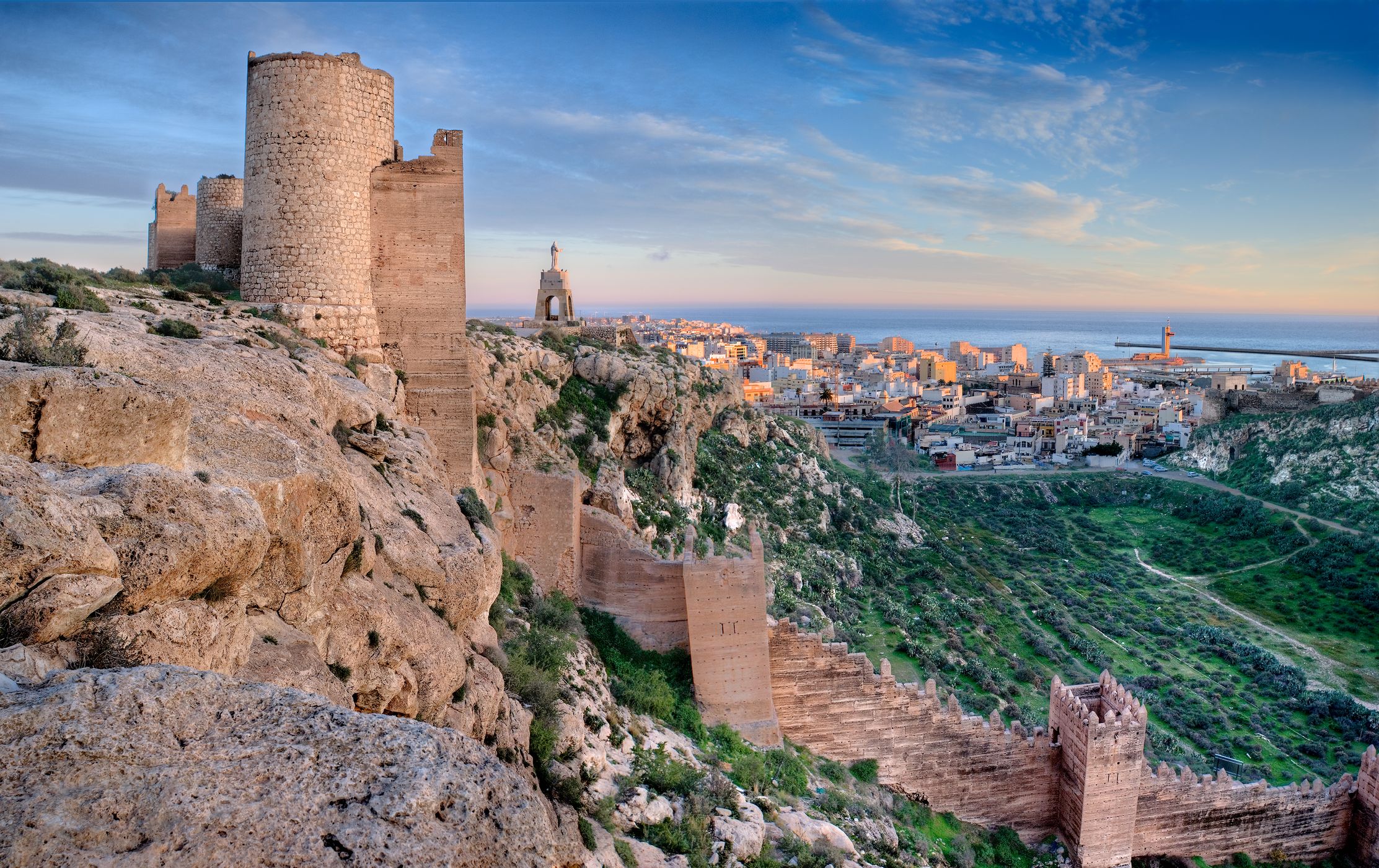 Panoramic view of Almeria City from San Cristóbal Hill, Spain