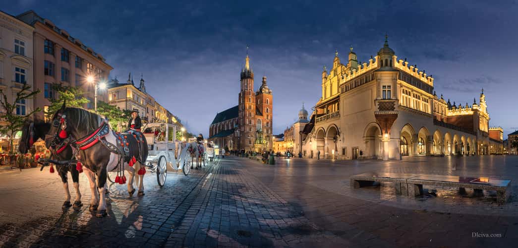 Panoramic view of Krakow's Main Market Square (Rynek Główny)