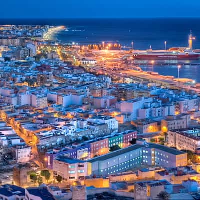 Panoramic view of the city of Almeria from Las Mellizas hill, Spain