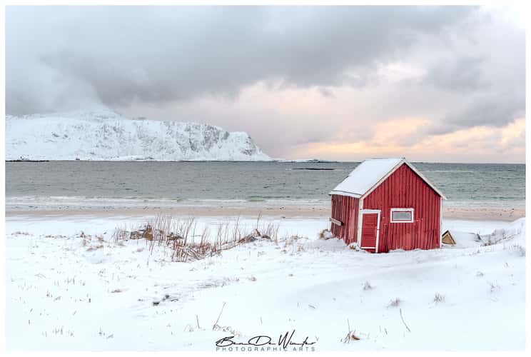 Red hut at Ramberg beach, Lofoten