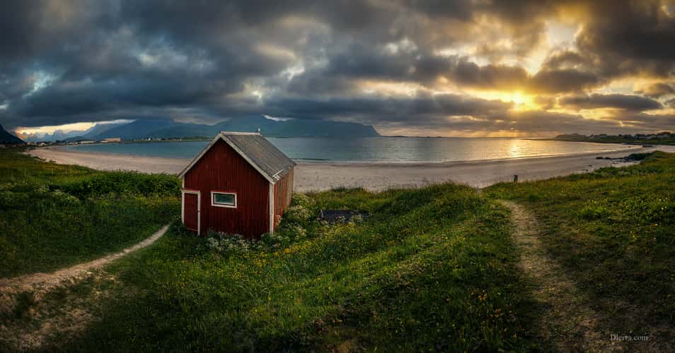 Red hut at Ramberg beach, Lofoten