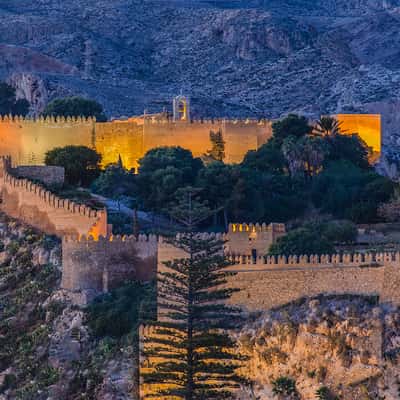 The Alcazaba monumental complex from the Gran Hotel Almeria, Spain