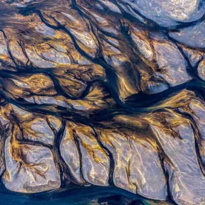The unique pattern of a glacial river., Iceland