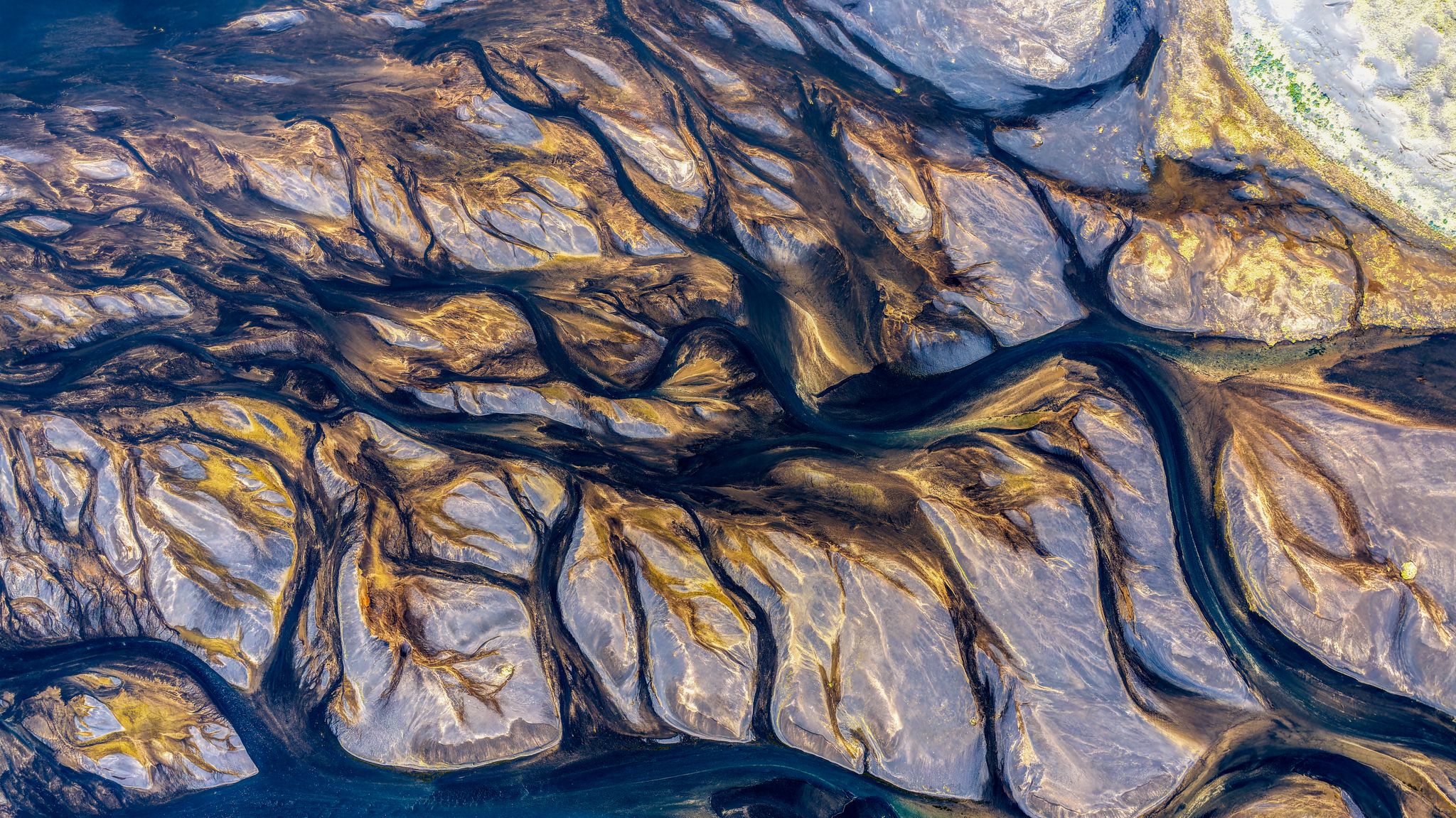 The unique pattern of a glacial river., Iceland