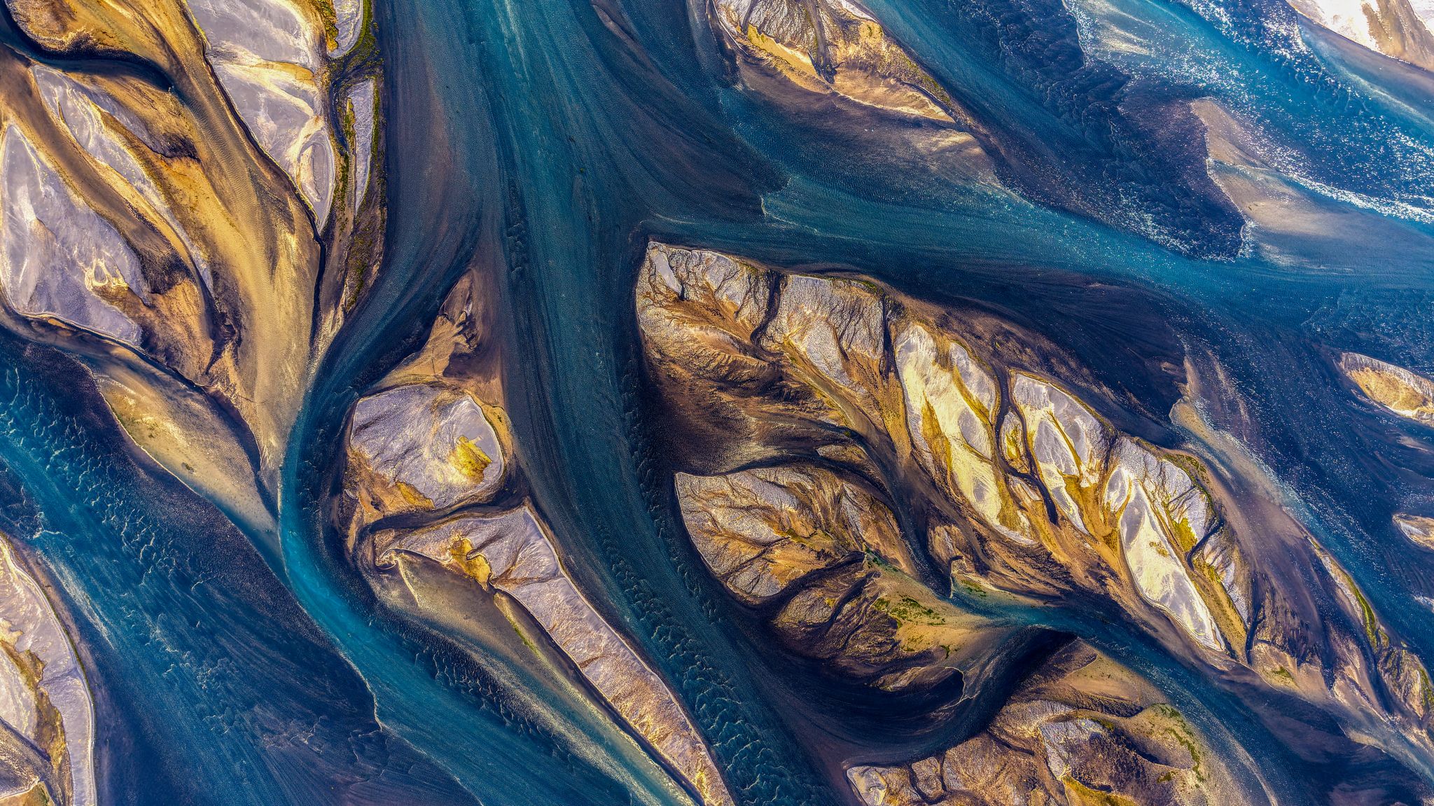 The unique pattern of a glacial river., Iceland