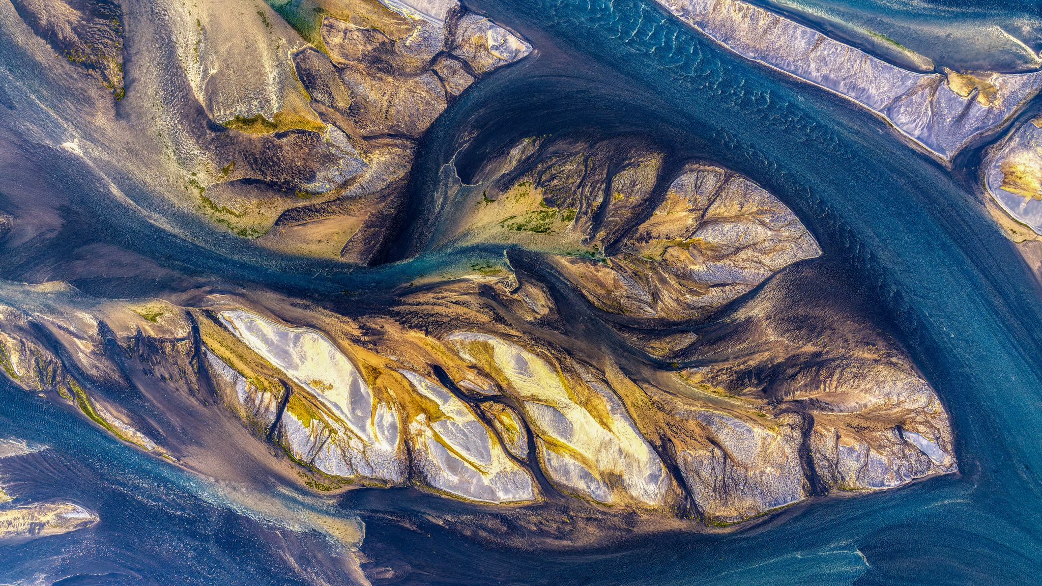 The unique pattern of a glacial river., Iceland