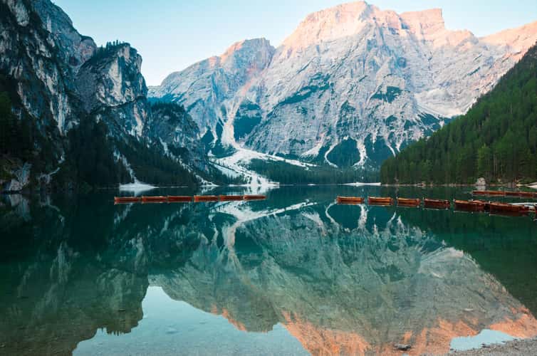 View from the Pier at Lago di Braies Prager Wildsee, Dolomites