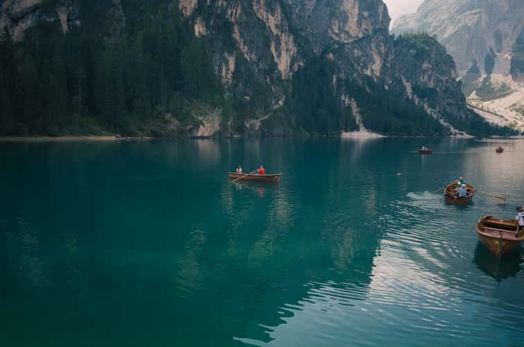 View from the Pier at Lago di Braies Prager Wildsee, Dolomites
