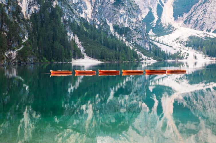 View from the Pier at Lago di Braies Prager Wildsee, Dolomites