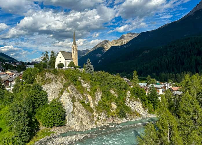 View on church in Scuol
