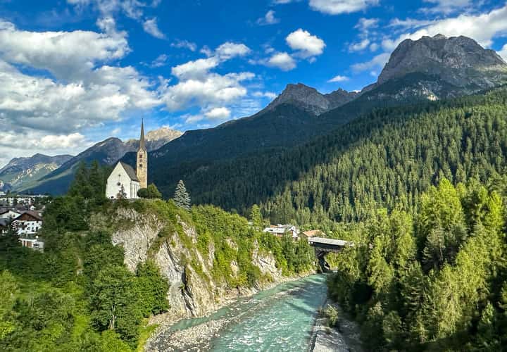 View on church in Scuol