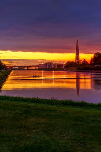 View on Lakhta center from Grebnoy channel, Saint-Petersburg
