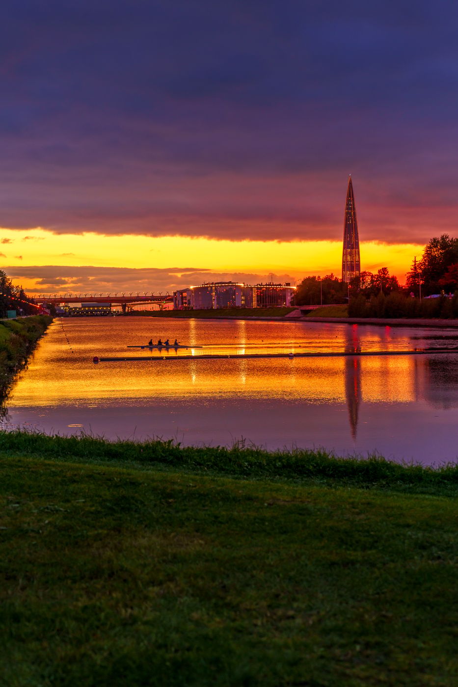 View on Lakhta center from Grebnoy channel, Saint-Petersburg, Russian Federation