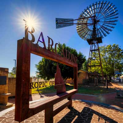 Windmill & Sign, Barcaldine, Outback Queensland, Australia