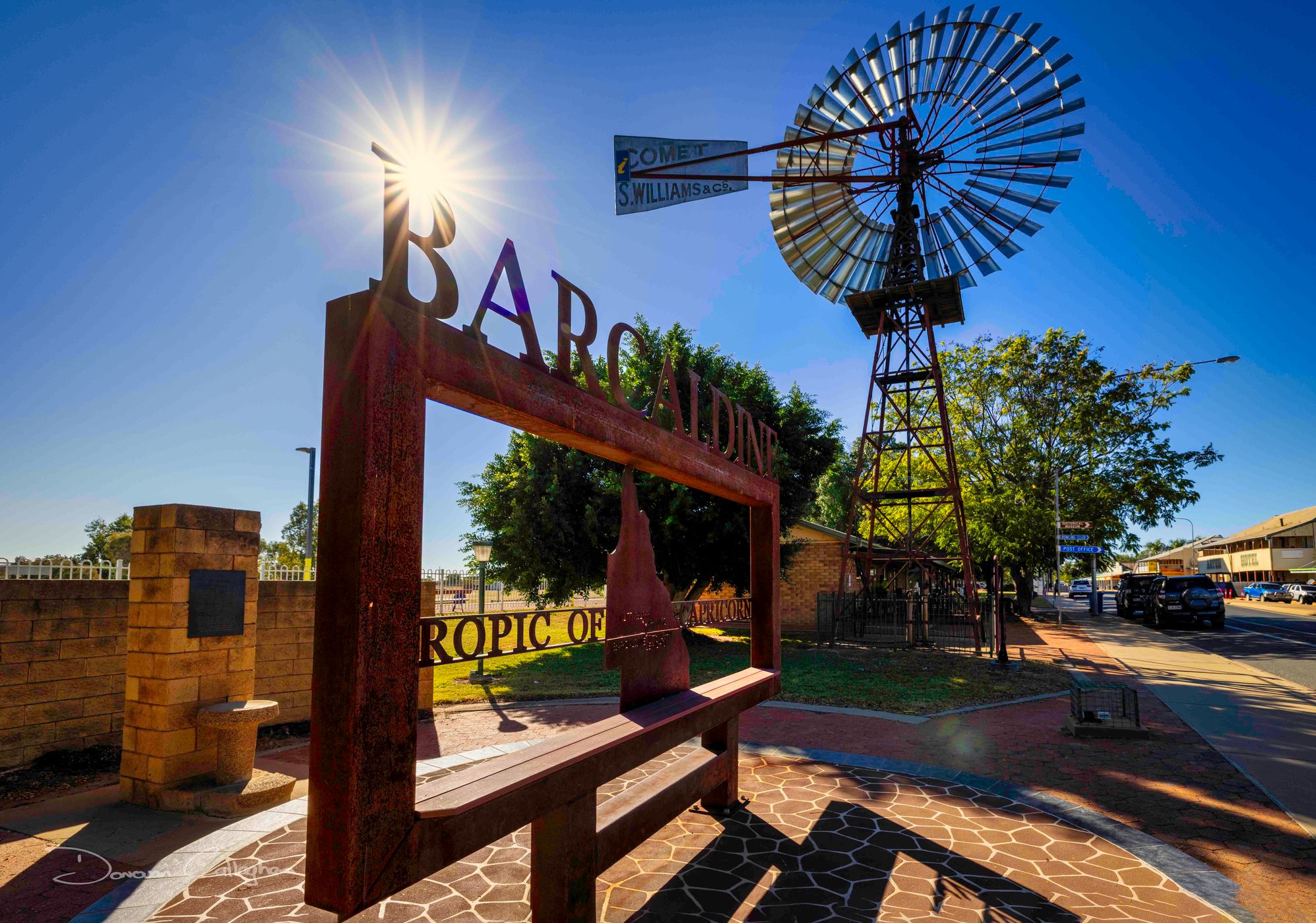 Windmill & Sign, Barcaldine, Outback Queensland, Australia