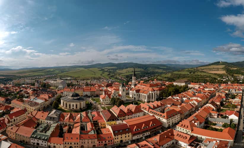 Aerial cityscape about amazing Levoča city in Slovakia