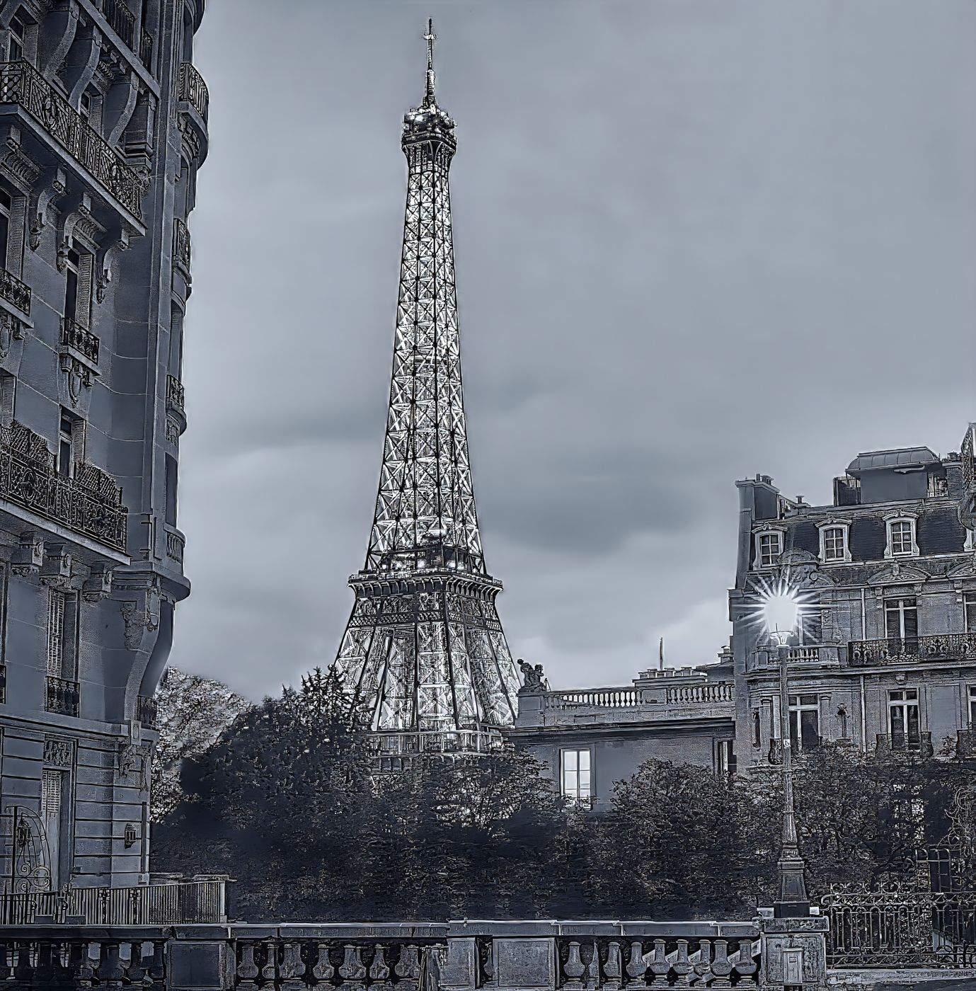 Eiffel Tower view from the street, Paris, France