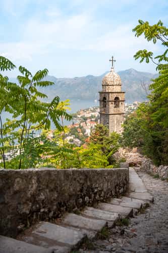 Kotor harbour from Church of Our Lady of Remedy