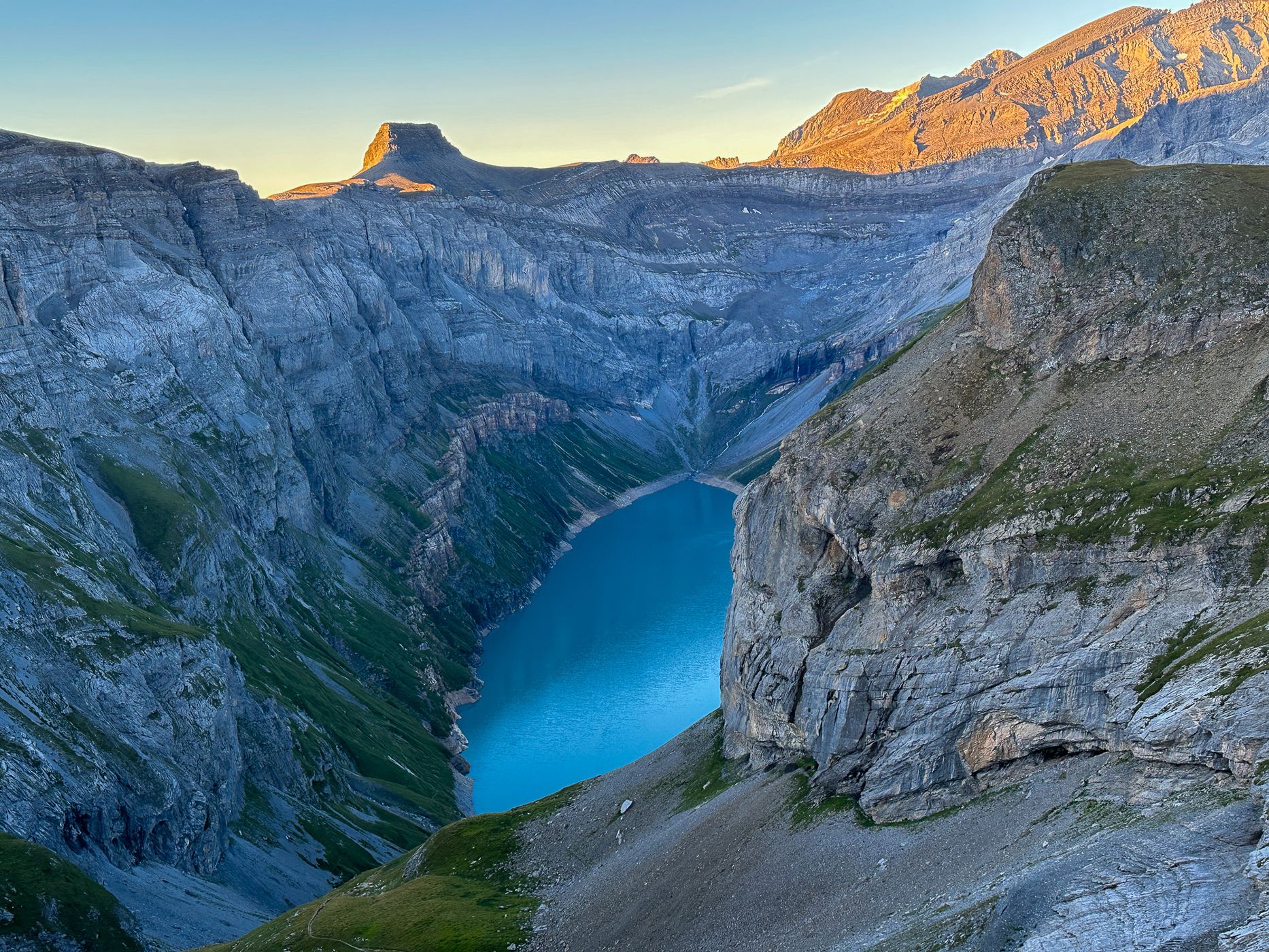 Limmernsee from above near Muttseehütte, Switzerland