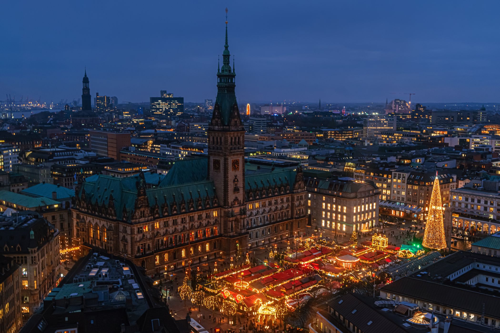 Rathaus view from St. Petri Church, Hamburg, Germany