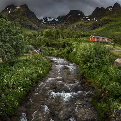 Skinelva river in Laupstad, Lofoten Island, Norway, Norway