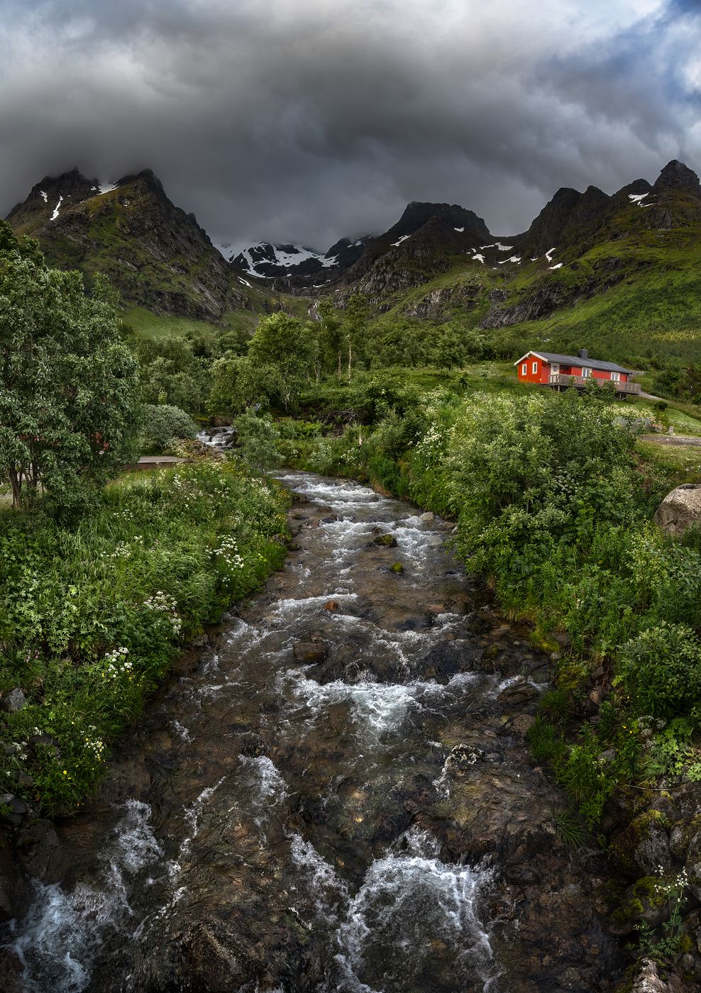 Skinelva river in Laupstad, Lofoten Island, Norway, Norway