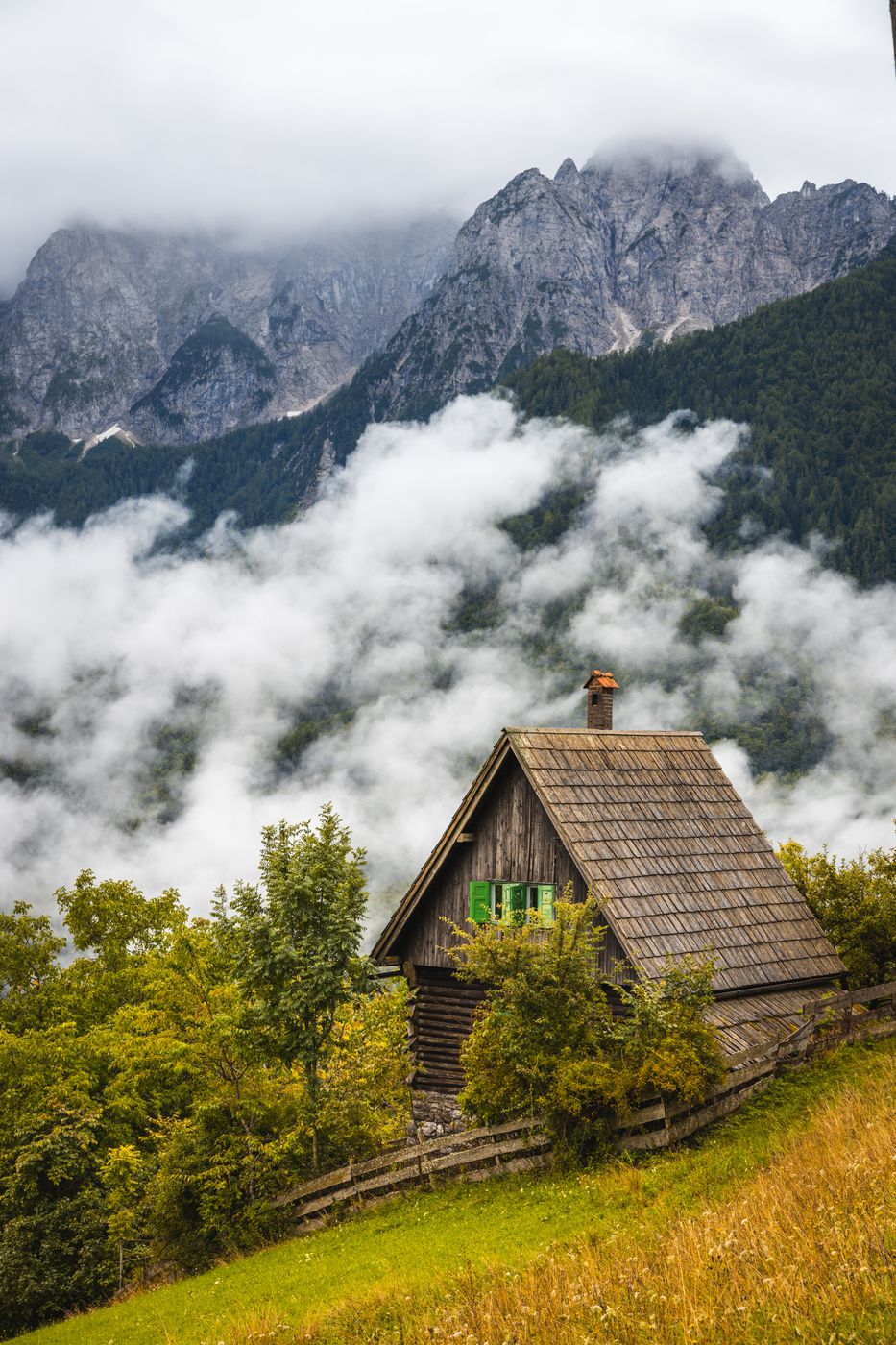 Špik mountain range from Srednji Vrh, Slovenia
