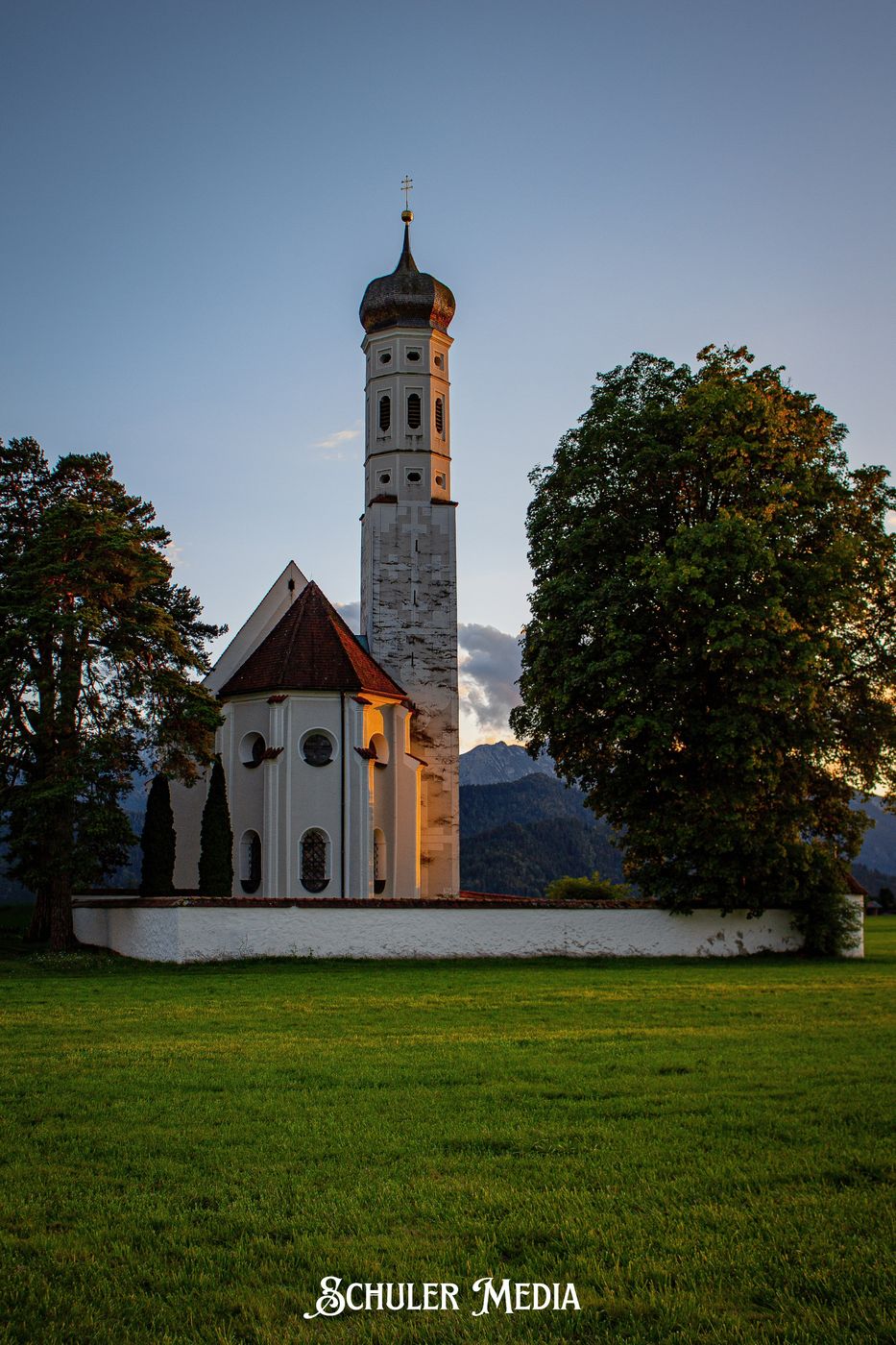 St. Coloman Church with Neuschwanstein, Bavaria, Germany