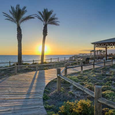 Sunset on the Seafront Path of El Toyo, Almeria, Spain
