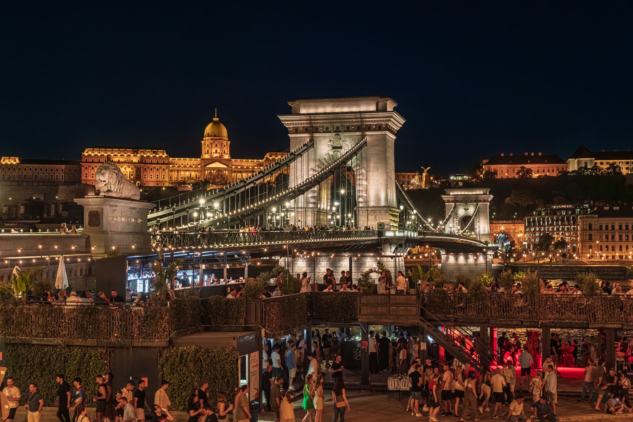 Szechenyi Chain bridge with nightlife, Hungary