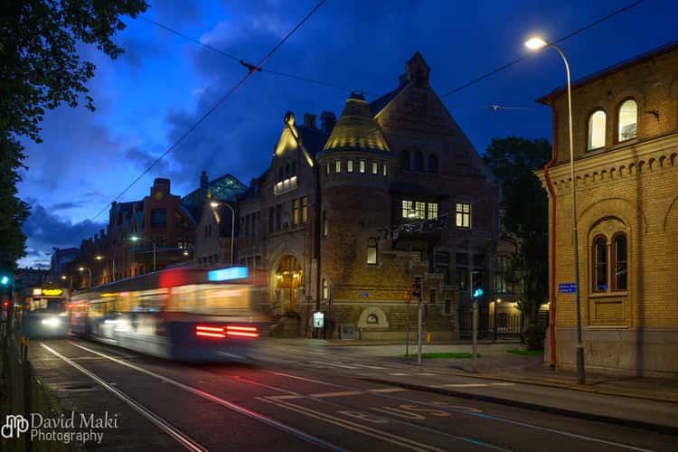 Trams Passing Haga in Gothenburg Sweden