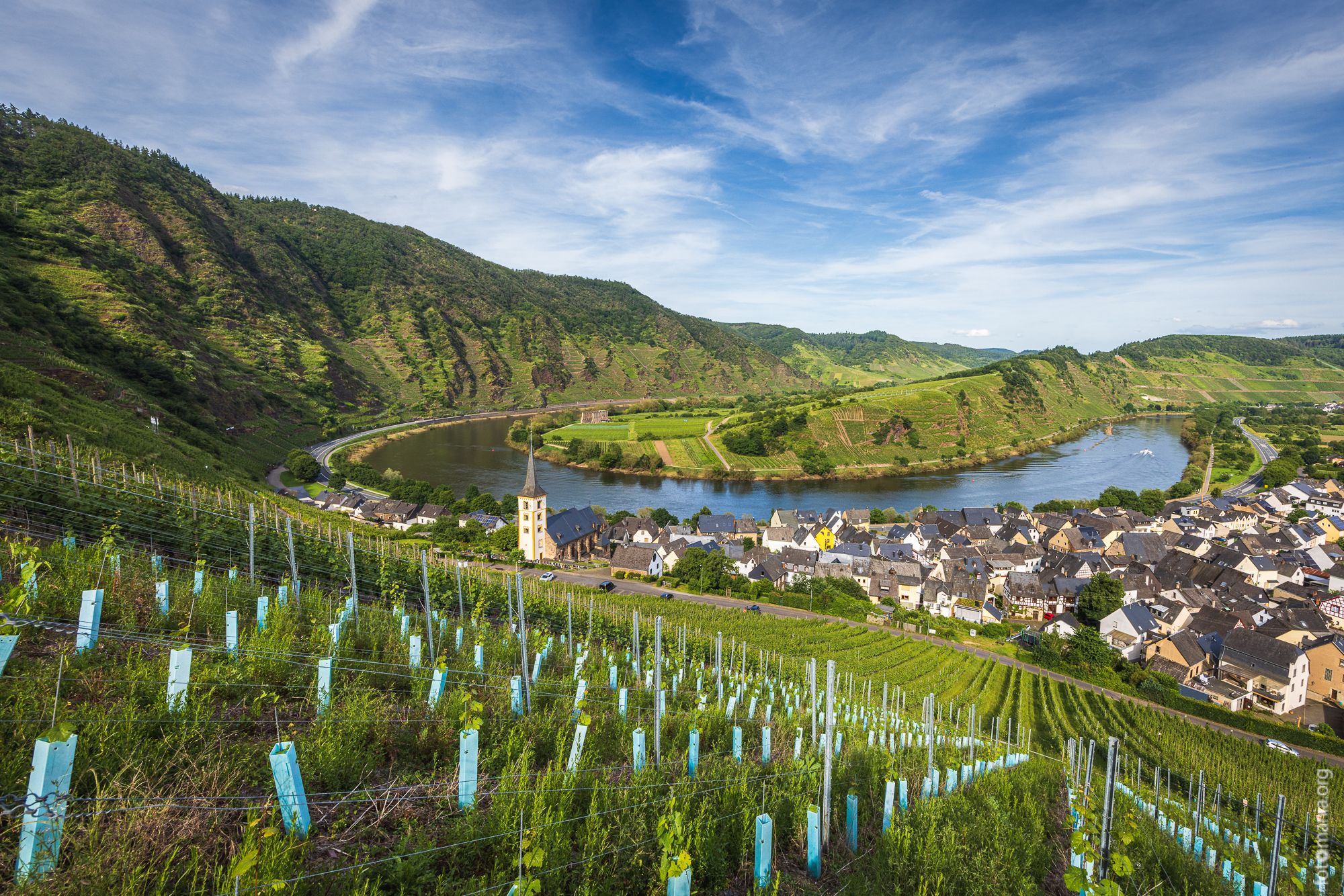 Bremm, Mosel bend and Saint Lawrence's Church, Germany
