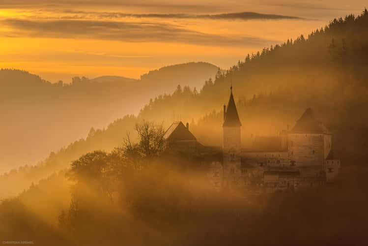 Burg Feistritz in Morning Fog