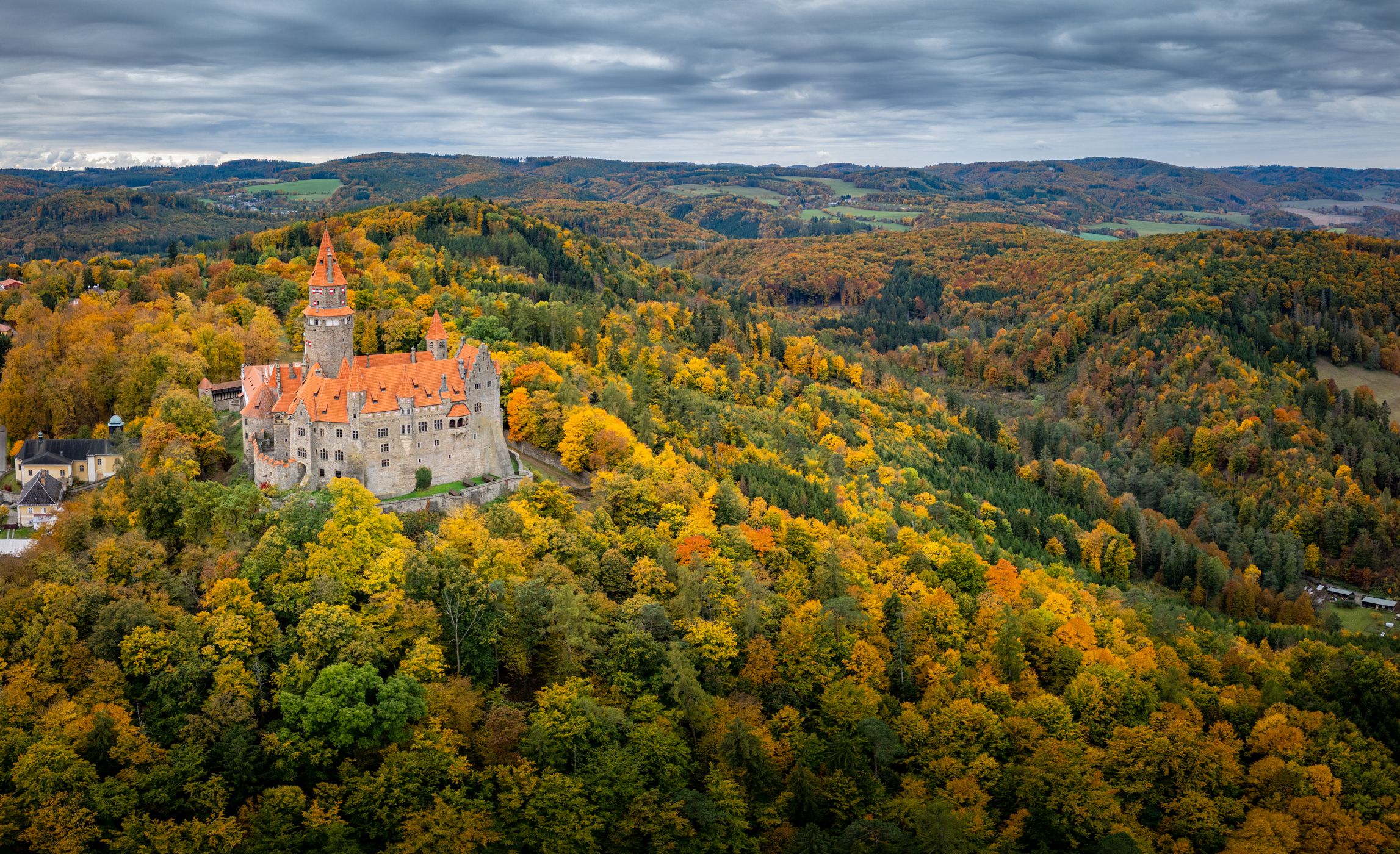 Castle Bouzov in autumn colors, Czech Republic