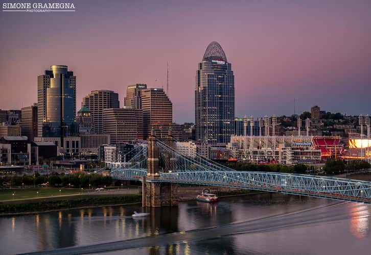 John A. Roebling Suspension Bridge & Cincinnati Skyline