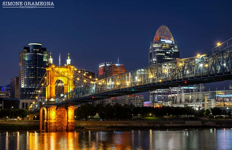 John A. Roebling Suspension Bridge & Cincinnati Skyline