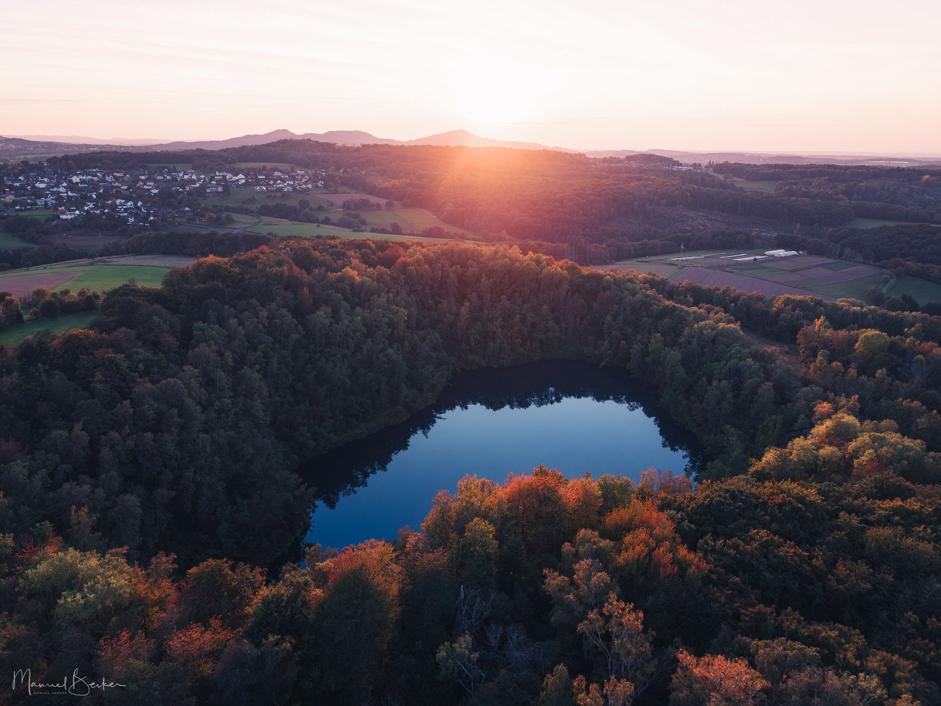Lake at basalt quarry Eudenberg, Germany