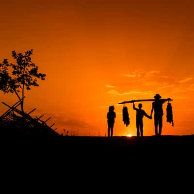 Silhouettes on the Pepper Drying Hill at Sunset, Turkey (Türkiye)