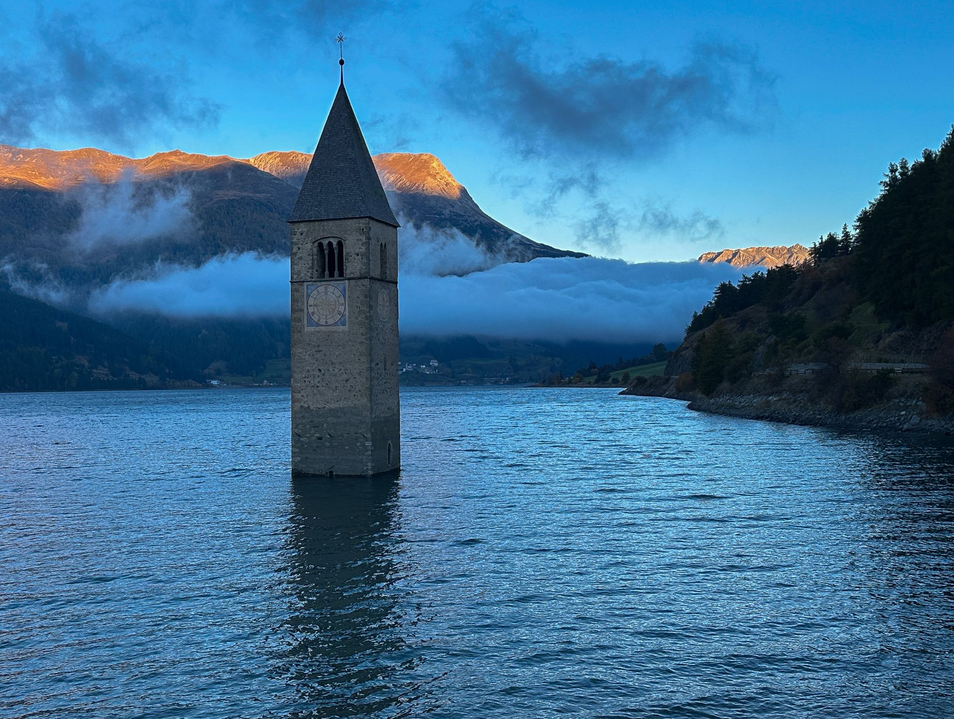 Submerged Church Tower of Graun, Lake Reschen/Resia, Italy