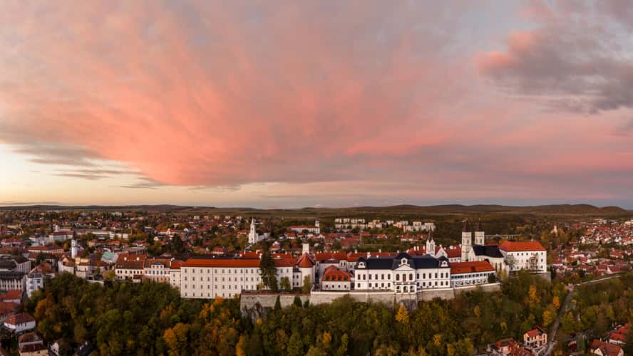 Sunrise over the fort of Veszprém city, Hungary