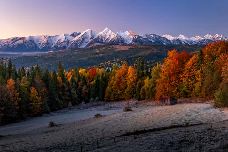 Sunrise view of Pieniny Tatras during autumn