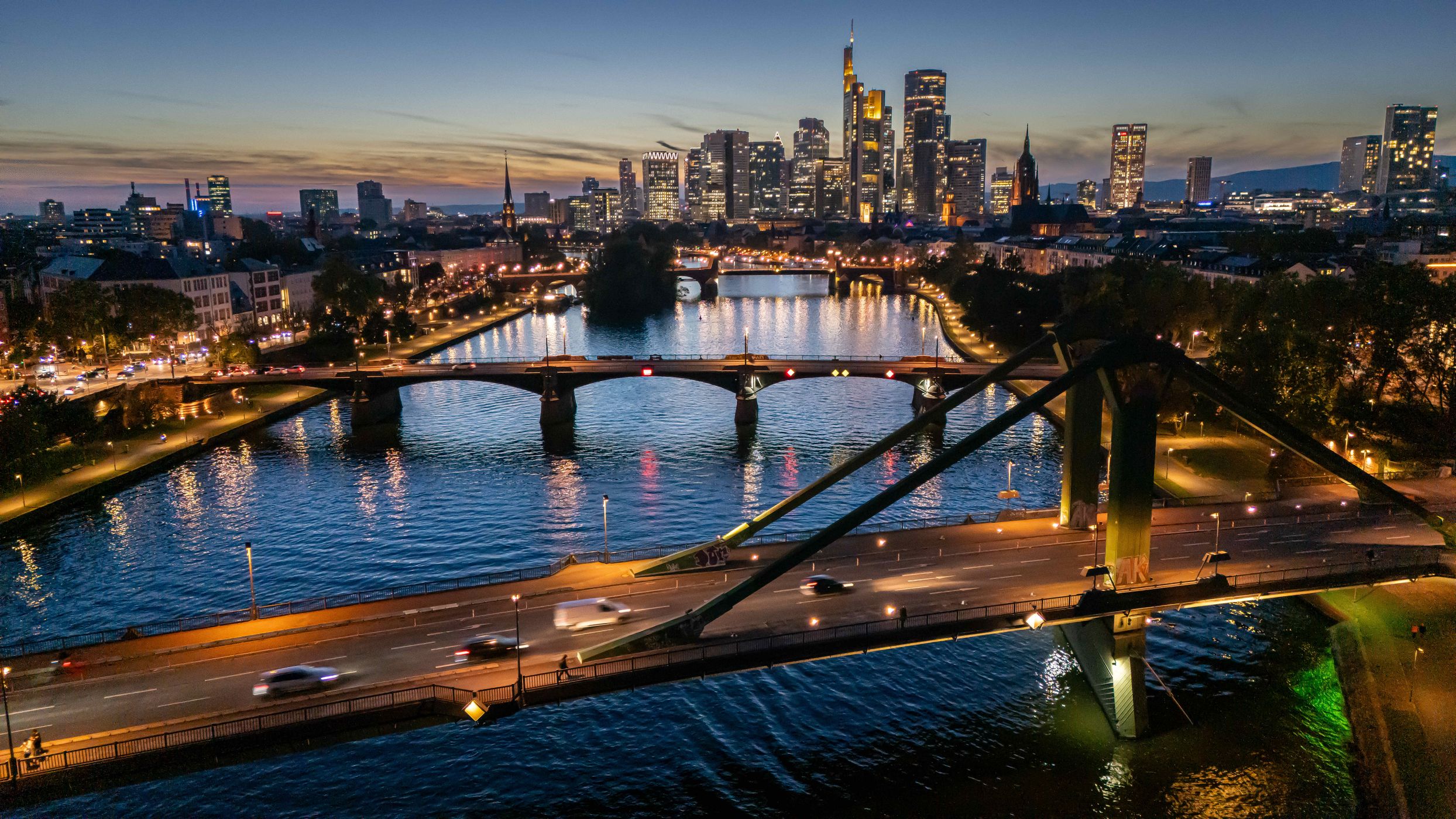 View from the Flößerbrücke, Frankfurt am Main, Germany