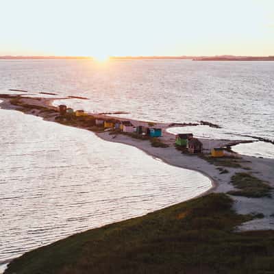 Aerial view of Marstal beach houses, Aerø, Denmark, Denmark