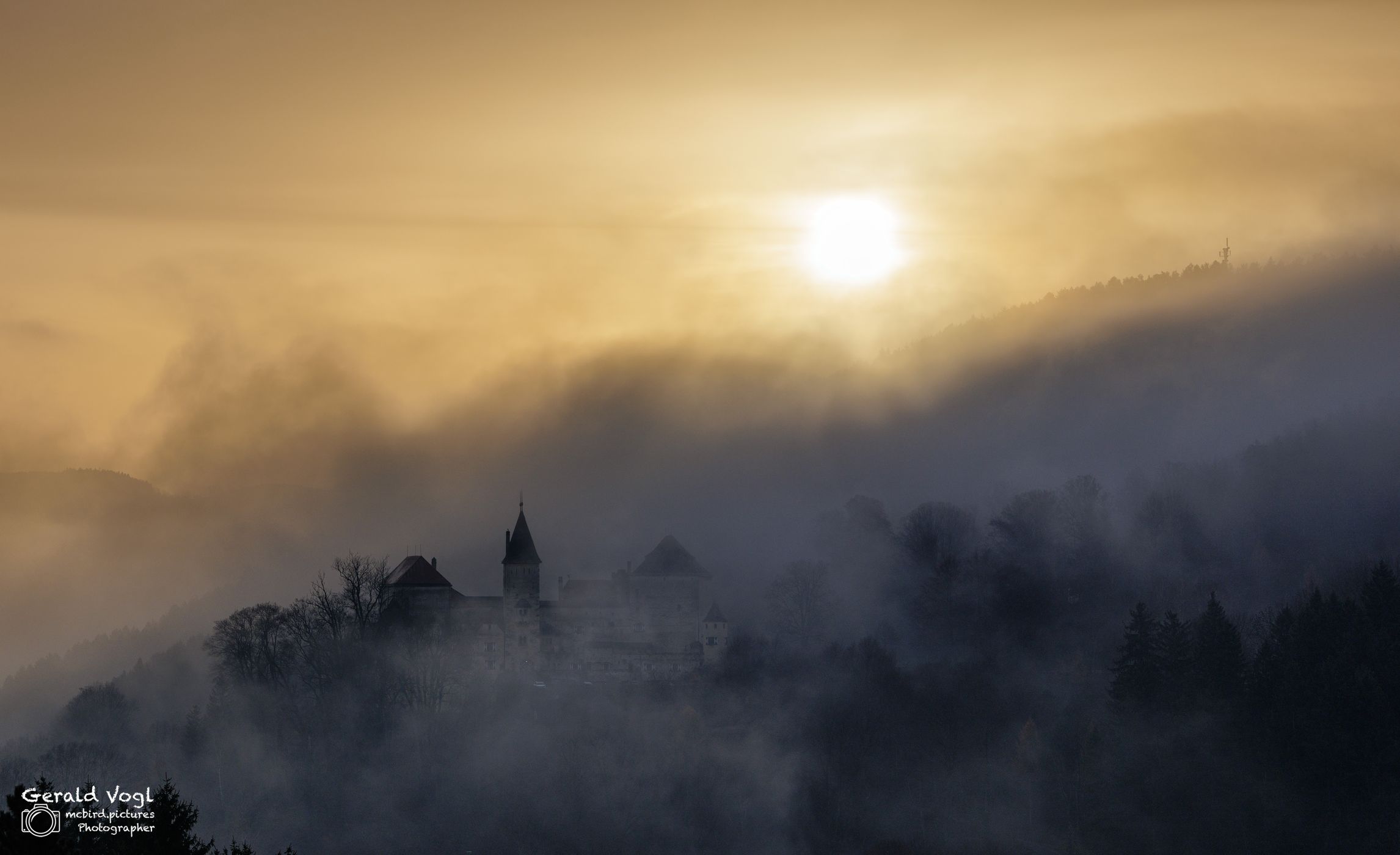 Burg Feistritz in Morning Fog, Austria