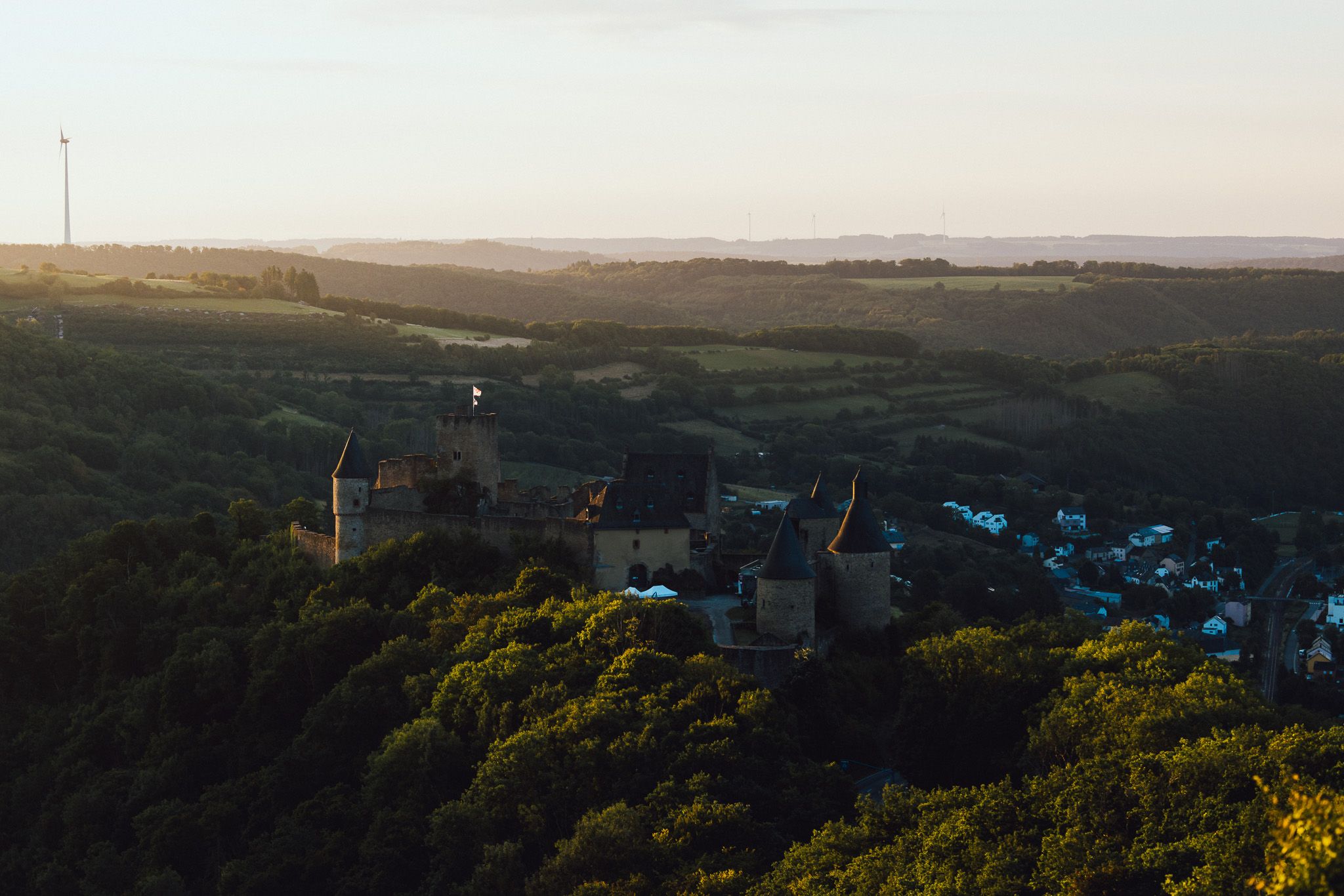 Chateau de Bourscheid view from Camping Panorama, Luxembourg