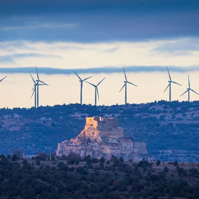 Distant view to the castle of Morella, Spain